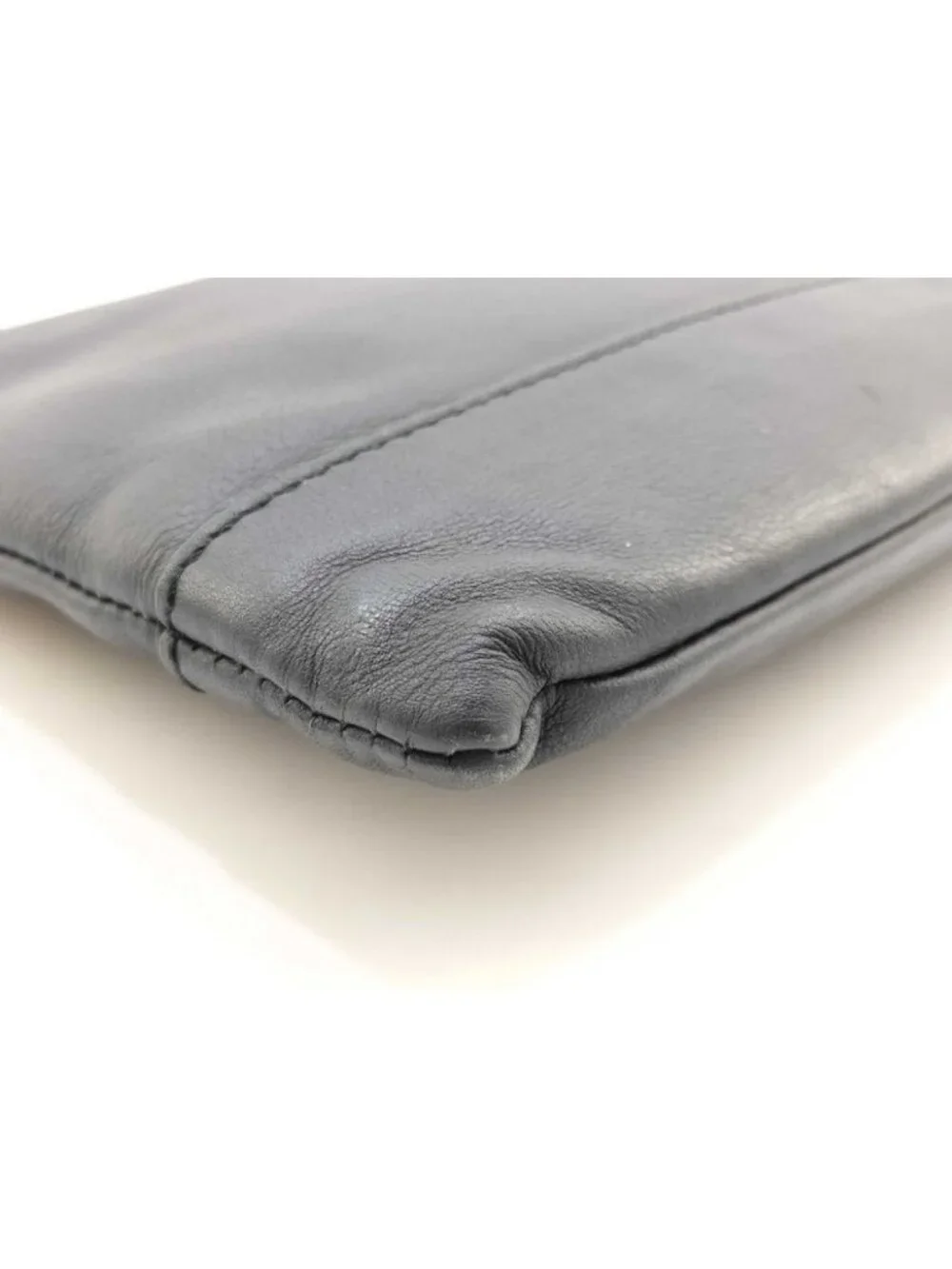 Balenciaga Clutch Navy Clip Black Leather Silver